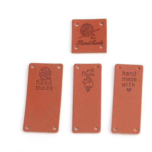 100Pcs/Lot Handmade Leather Clothing Labels For Gift /Hat Sewing Leather Tags Hand Made Leather Skin Decorative Tags