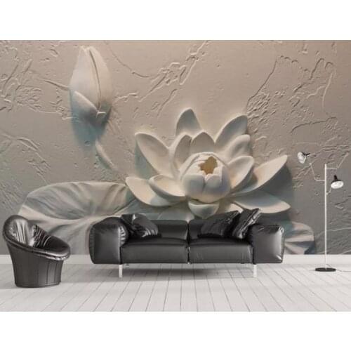 13 Custom Wallpaper 3D Relief Lotus Flowers Art Wall Mural Living Room Bedroom Wallpaper