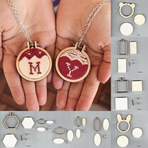Wooden Mini Embroidery Hoop Ring Sewing DIY Handmade Pendant 15 Types CrossStitch Frame Embroidery Circle Sewing Kit