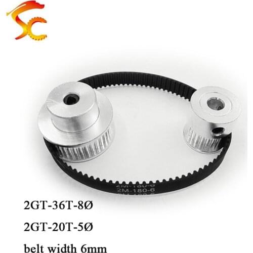 180-GT2-6mm Timing Belt Pulley GT2 36 teeth 20 tooth Reduction printer accessories belt width 6mm,Bore8&5mm