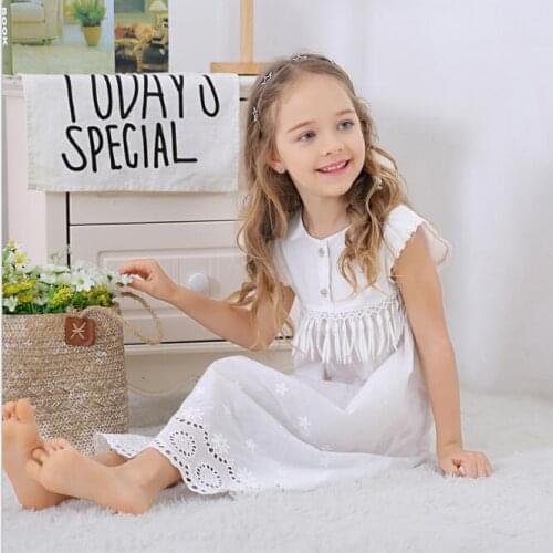 2021 Summer Girls Nightdress Baby Girl White Tassel Cotton Pajamas Dresses Girl Sleep Dress Children Clothing For 3-12Year