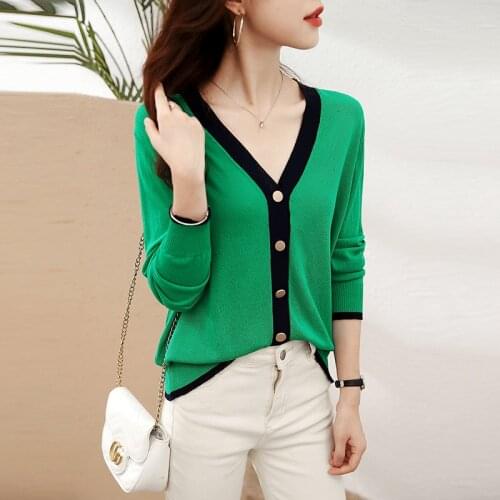 20442 (3, 1 in 9) film v-neck color matching thin knitting cardigan [1056] 39