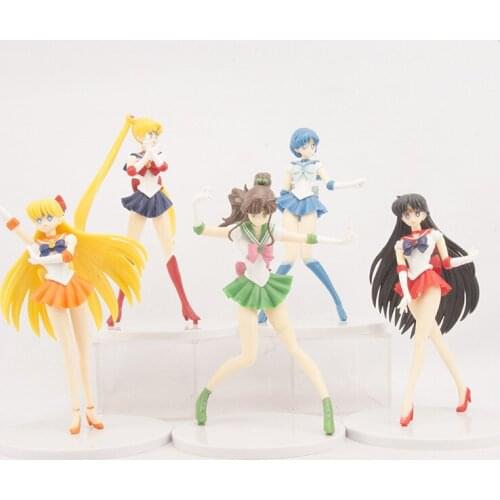5pcs Sailor Moon SQ Figure Standing Stance Moon Hare Hino Rizumi No Ami Kino Makoto Decoration Cake