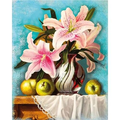 5D DIY Diamond Painting Lily Flowers Cross Stitch Kit Full Drill Square Embroidery Mosaic Art Picture of Rhinestones Decor Gift