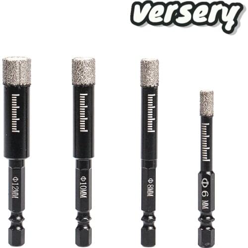 Free Shipping 6/8/10/12mm Hex handle Vaccum Brazed Diamond Dry Drill Bits Hole Saw Cutter for Granite Marble Ceramic Tile Glass