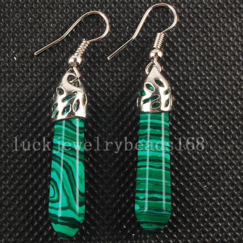 Free Shipping Women Fashion Jewelry Malachite Pendulum Earrings Pair C3115