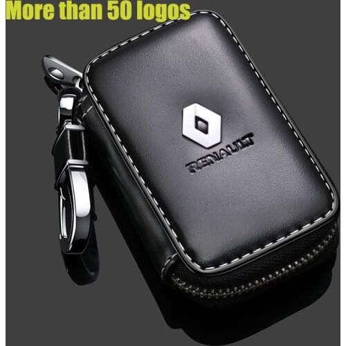 Car Key Case Cover Leather For Hyundai i30 i35 i40 Kona Azera Elantra Solaris Grandeur Ig Accent Santa Fe 2018 2019 With Logo