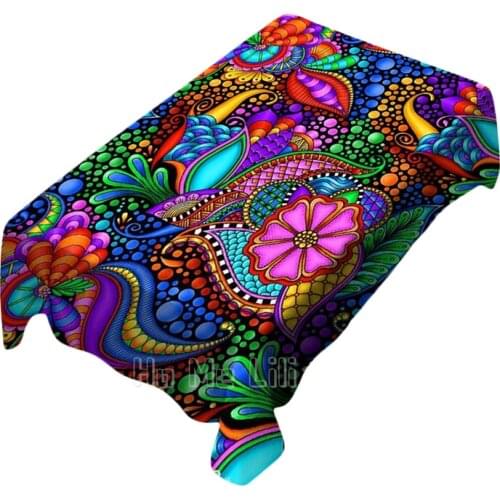 Color Psychedelic Design Rectangle Tablecloth Picnic Bbq Kitchen Dining Decoration