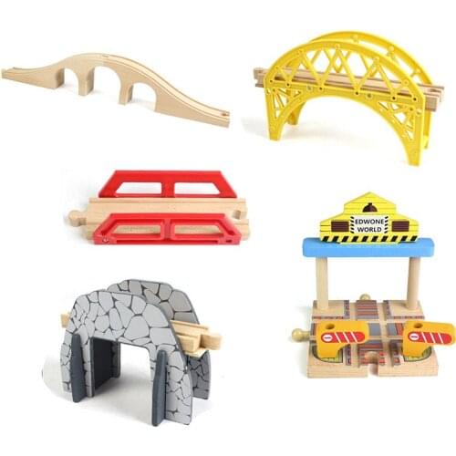 Wooden Building Blocks Wooden Track Accessories Viaduct Tunnel Parking Lot Model Toy For Children Educational Toy Track Biro