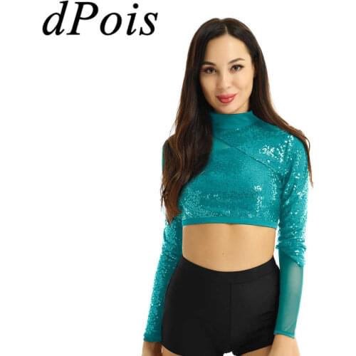 Elegant Women Glitter Sparkly Gymnastics Leotard Ballet Dance Crop Top Adult Ballerina Costume Contemporary Dancing Class Tops