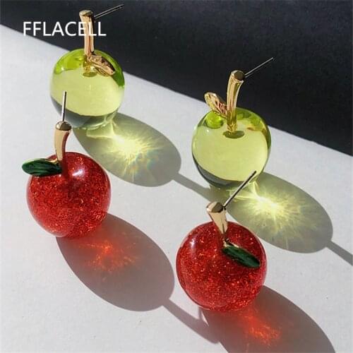 FFLACELL 2021 Transparent Resin Fruit Apple Earrings For Women Party Travel Jewelry