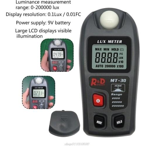 MT30 Lux meter 0~200,000lux Range Light Meter Pocket Design Illuminometer lux/fc Photometer Tester Enviromental Jy12 21 Dropship