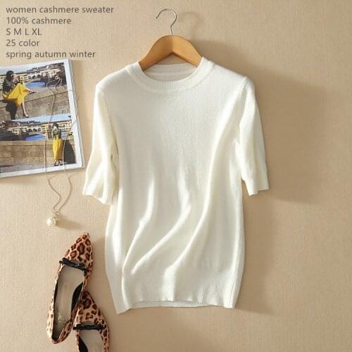 Naizaiga 100% cashmere short sleeve solid o-neck summer spring autumn sweater girl pullovers DLRP121