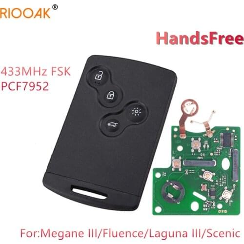 NEW Hands Free Smart Keyless Remote Card Key PCF7952 Chip 433MHZ FSK RENUALT For Renault Megane III Fluence Laguna III 2009-2015