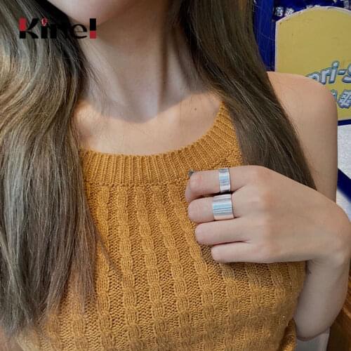 Kinel Authentic 925 Sterling Silver Fashion Pull Wire Open Rings For Women Wide Noodles Adjustable Ring Fine Jewelry Party Gifts