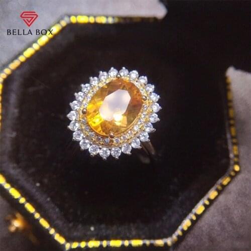 BELLA BOX Luxury Women Silver Ring With Oval Shape Yellow Color Gemstones 5a Zircon Open Adjust Wedding Party Wholesale Gift