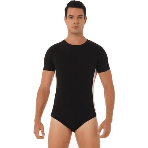 Summer Man Casual Running Bodysuit Gymnastics Leotard Breathable Short Sleeves Press Buttons Crotch Gym Jumpsuit Workout Clothes