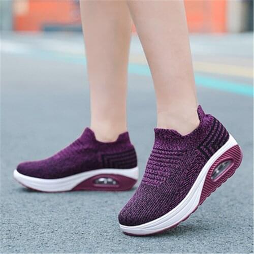 Women Slip On Loafers Spring Summer Mesh Breathable Ladies Casual Sneakers Female Comfortable Outdoor Wedges Rocking Shoes Black
