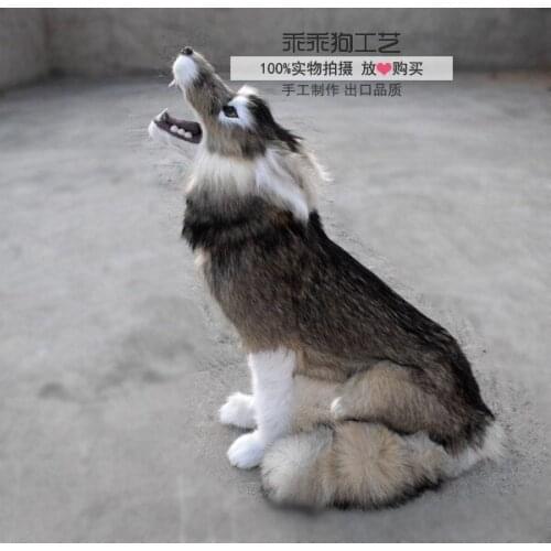 Simulation cute squatting wolf 35x18x45cm model polyethylene&furs wolf model home decoration props ,model gift d863