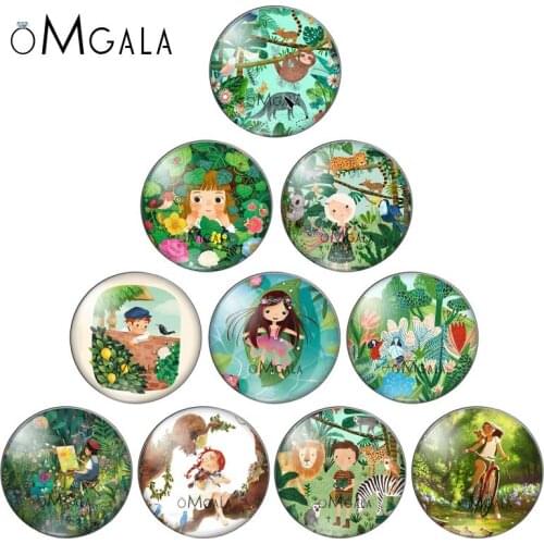 Cartoon animals character green plant Pattern 10pc 12mm/18mm/20mm/25mm Round photo glass cabochon demo flat back Making findings