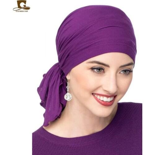 Muslim Bamboo cotton Pre-Tied Scarf Chemo Bonnet Caps Women Turban Hat Headwear Headscarf Wrap Cancer Bandanas Hair Accessories
