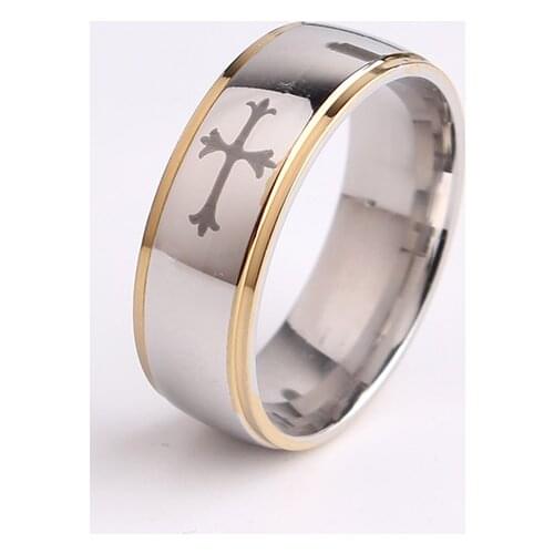 Black cross gold color border 316L Stainless Steel finger rings for men wholesale