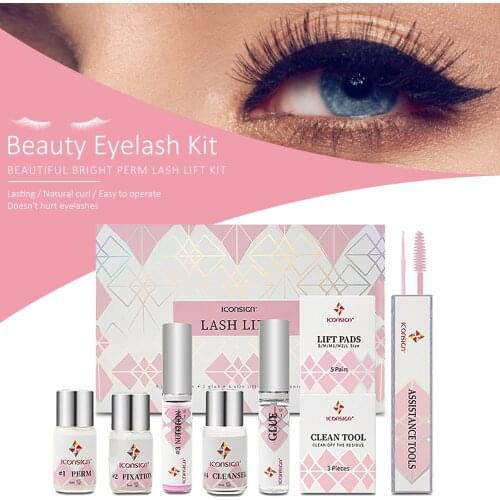 Beauty Eyelash Tools Bright Perm Lash Lift Kit 5ml Hot Agent,Fixative,Nutrient,Cleaner,Water-based Glue,3 Y-shaped Eyelash Combs