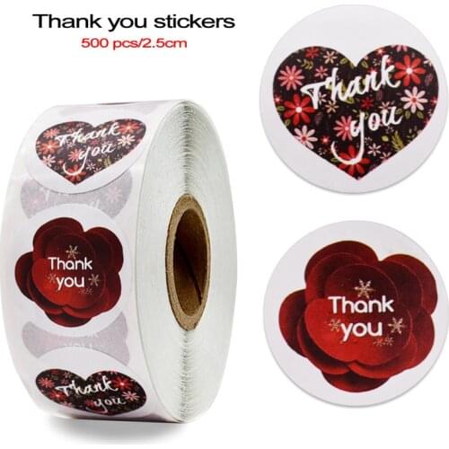 50-500pcs Beautiful 3D Red Floral Thank You Stickers 2 designs for Wedding Favors and Party Handmade Stickers Envelope Seal