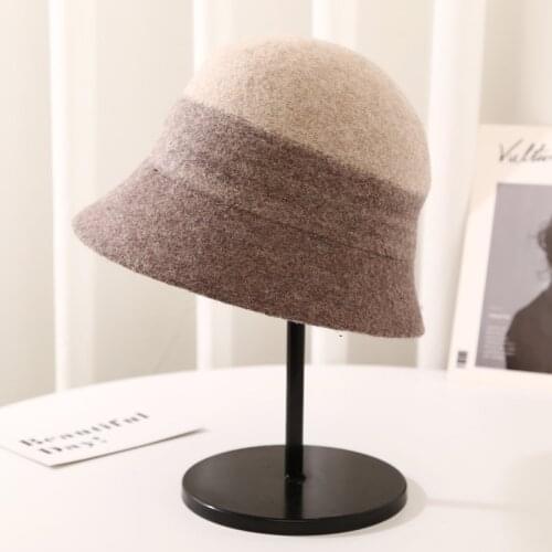 New style autumn winter woolen elegance female patchwork flat top retro casual fashion warm soft wear adjust bowler bucket hat