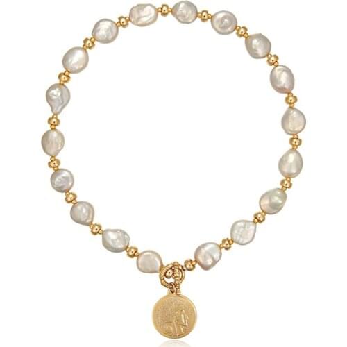 Textured Large Baroque Freshwater Pearl Portrait Gold Coin Pendant OT Clip Necklace