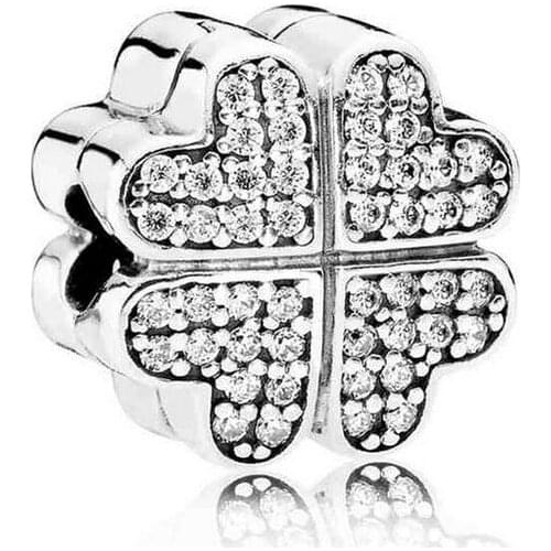 Genuine 925 Sterling Silver Charm Pave Crystal Petals Of Love Clip Lock Stopper Beads Fit pandora Bracelet & Necklace Jewelry