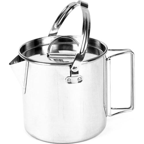 1.2L Outdoor Stainless Steel Kettle Picnic Camping Hanging Pot Portable Coffee Pot Teapot Camping Cooker for Hiking Camping Trip