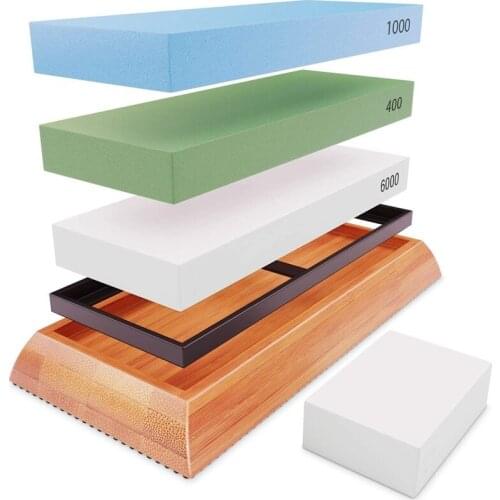 Premium Extra Large Sharpening Stone Set- Whetstone Knife Sharpener- Grits 400/1000/6000 Waterstone & Flattening Stone- Kitchen