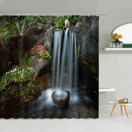 Natural Scenery Waterfall Reef Tree Shower Curtain Frabic High Quality Bathroom Supplies Decor Elk Bird Cloth Curtains With Hook