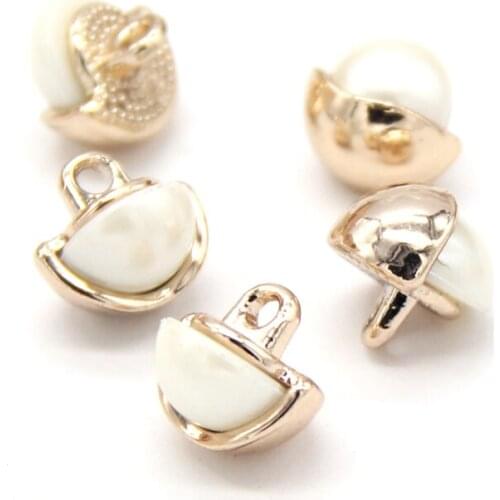 6pcs Round Pearl Jewelry Metal Sewing Buttons For Clothing White Women Shirt Dress Wedding Decorations Accessories Wholesale