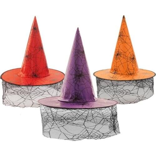 Wizard hat Spider web pattern cap Decorated hats for Halloween Masquerade party