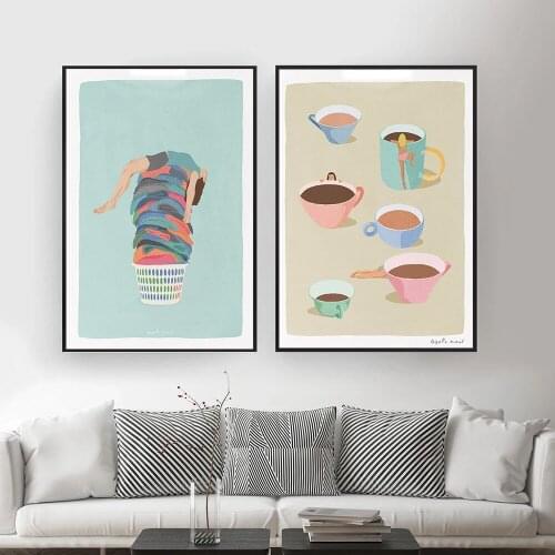 Nordic Coffee Cup Kitchen Posters And Prints Murals Bathroom Decoration Laundry Funny Satire Wall Art Canvas Paintings