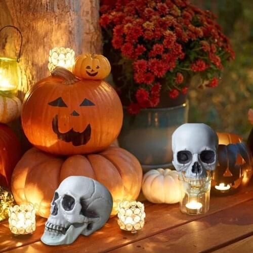 Statues Sculptures Halloween Decorations Artificial Skull Head Model Plastic Skull Bone Scary Horror Skeleton Party Bar Ornament