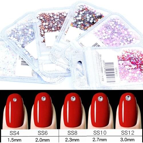 Nail Art Decoration 400pcs Mix of SS4-SS12 Glass Flatback Crystals Non Hotfix Nail Rhinestones For Nails Art 3D Decorations