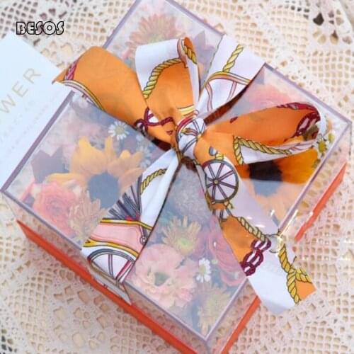 High End Fashion Orange Rose Gold Color Square Acrylic Ribbon Gift Box Party Wedding Promotion Candy Flower Cosmetics Gift Box