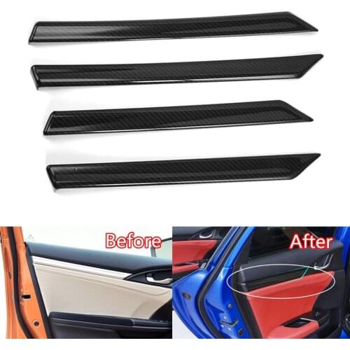 YAQUICKA 4Pcs/set Carbon Fiber ABS Car Interior Door Panel Decoration Strips Trim Cover Styling For Honda Civic 2016 2017 LHD