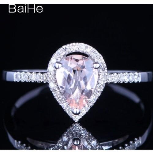 BAIHE Genuine Sterling Silver 925 0.6ct Pink Pear Morganite Women Trendy Fine Jewelry unique Pink Morganite Ring Women кольцо
