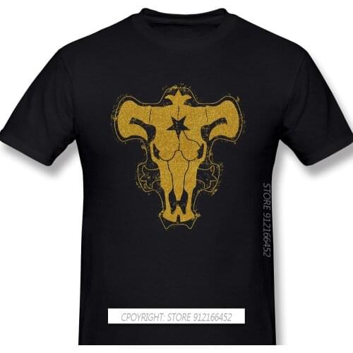Bull Gold Print 100% Cotton Funny T Shirts Black Clover Yuno Asta Japanese Fantasy Anime Men Fashion Streetwear