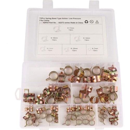 Car Fuel Tube Clamp A2272 72PCS Spring Band Type Fuel Tube Clamp Silicone Vacuum Hose Pipe Clamp 6 Specifications Parts