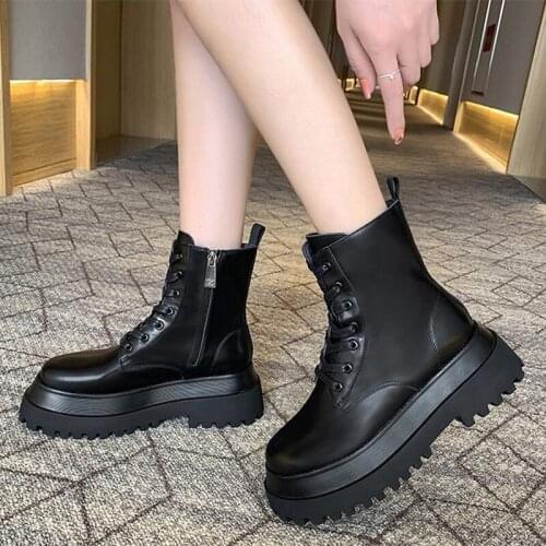 Thick Ankle Boots Womens Platform British Style 2020 New Autumn And Winter Handsome Motorcycle Boots Platform Black Short Boots