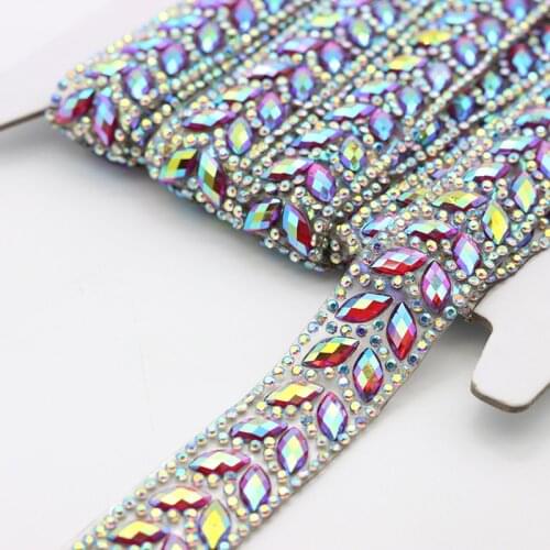 1 Yard Crystal chain trim crystal Hot Fix Rhinestone Tape applique Ribbon With Rhinestones Iron On Appliques For Dresses