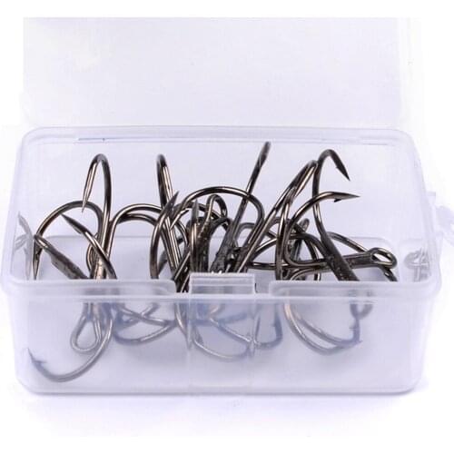 10Pcs/Box Fishing Hook High Carbon Treble Hooks Super Sharp Solid Size 1/0# 2/0# 3/0# Triple Barbed Steel Fish Hook Accessories