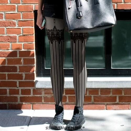 140D Autumn And Winter Thick Lace Vertical Stripes Printed Pantyhose