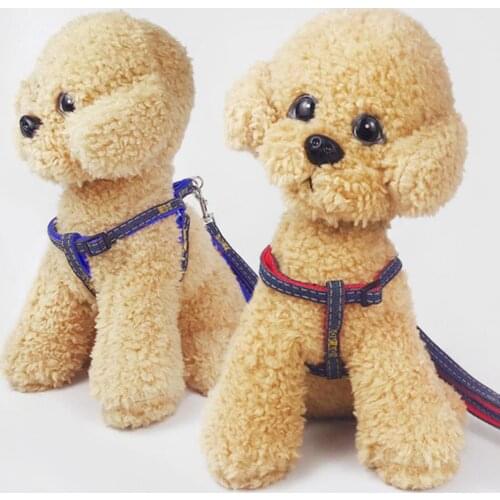 3Pcs Elastic Pet Dog Puppy Denim Leash Chest Strap Collar Outdoor Walking Rope Training Leash Walking Dog Leash Harnesses