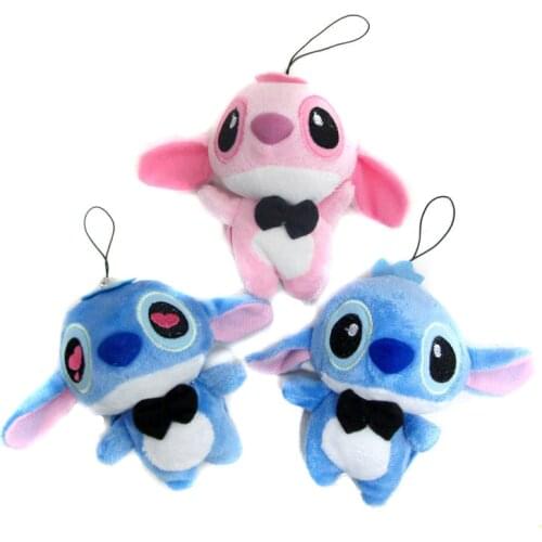 3 Styles Stitch Plush Keychain Kawaii 10cm Lovers LILO Stitch Plush Stuffed Doll String Rope Toy Wedding Bouquet Plush Toys Gift